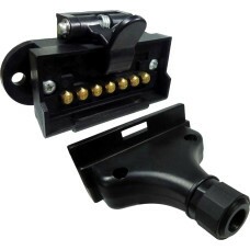 TOMADA ELETRICA P/ ENGATE RETANGULAR 7 POLOS COMPLETA NYLON PRETO 12/24V