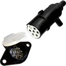 TOMADA ELETRICA P/ ENGATE REDONDA 7 POLOS COMPLETA TIPO S NYLON PRETO/BRANCO