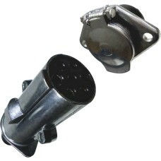 TOMADA ELETRICA P/ ENGATE REDONDA 7 POLOS COMPLETA (FIXA/MOVEL) ALUMINIO POLIDO