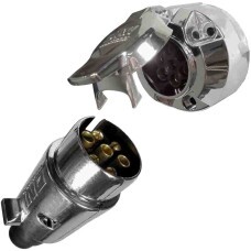 TOMADA ELETRICA P/ ENGATE REDONDA 7 POLOS COMPLETA (FIXA/MOVEL) PLASTICO CROMADO