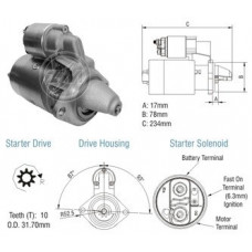 Motor Partida 12V 0,9Kw Ef Hyster Yale Empilhadeiras