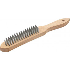 ESCOVA MANUAL COM CERDAS DE AÇO 04 FILEIRAS COM CABO DE MADEIRA