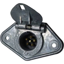 TOMADA ELETRICA P/ ENGATE REDONDA 6 POLOS FEMEA ALUMINIO POLIDO REFORÇADA 12/24V