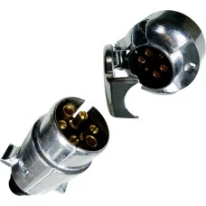 TOMADA ELETRICA P/ ENGATE REDONDA 6 POLOS COMPLETA (FIXA/MOVEL) PLASTICO CROMADO