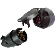 TOMADA ELETRICA P/ ENGATE REDONDA 7 POLOS COMPLETA NYLON PRETO 12/24V